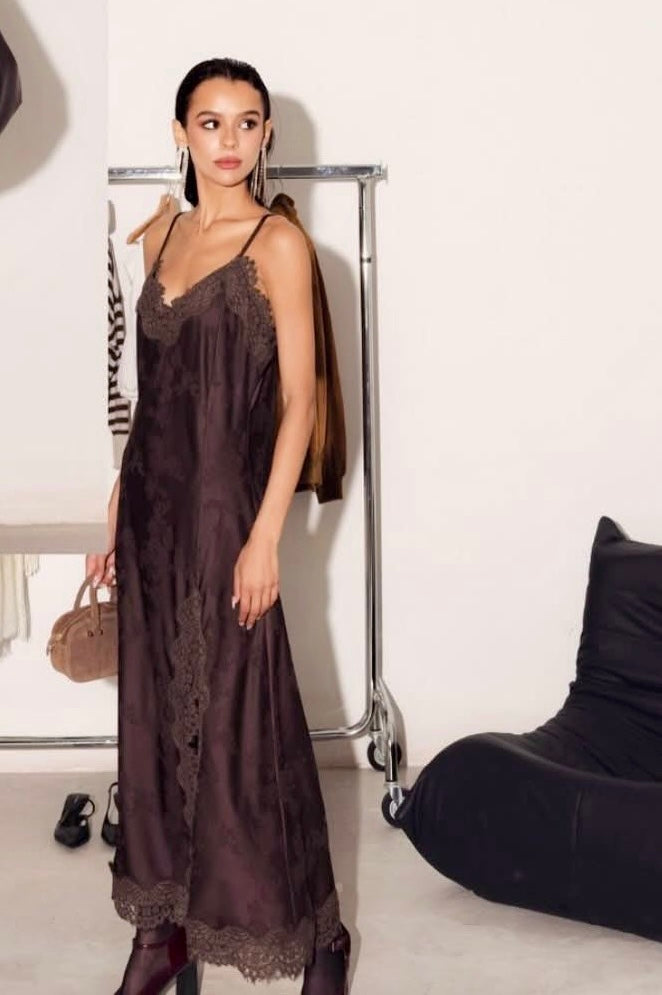 Strappy Satin Dress with Lace Embellishments O-H-5141-R16