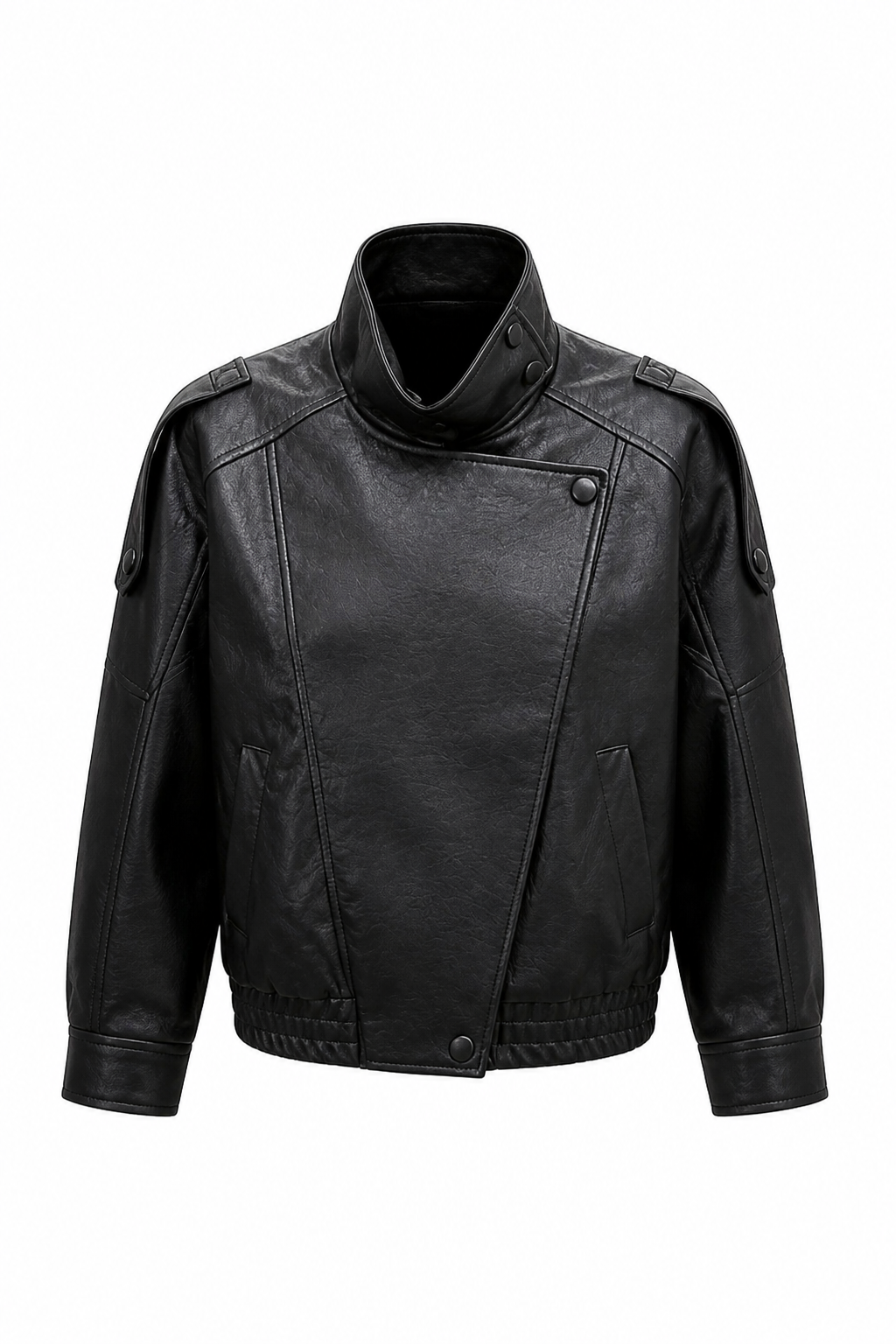 High Collar Faux Leather Jacket N-ORC-0052
