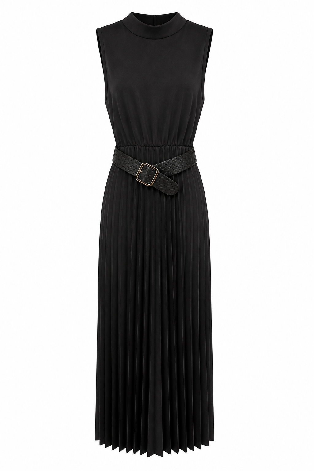 Sleeveless Dress with Pleated Bottom O-26323