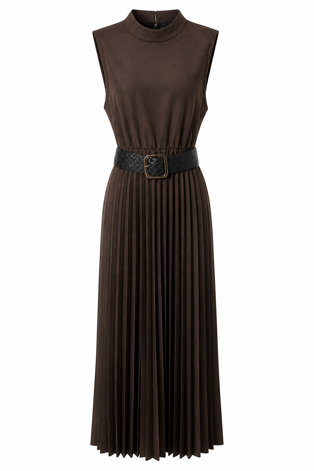 Sleeveless Dress with Pleated Bottom O-26323