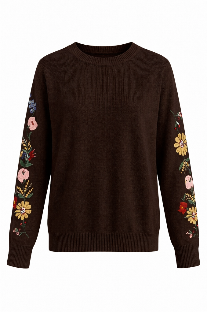 Knit Sweater with Embroidered Sleeves in 6 Colours Q-D-1189